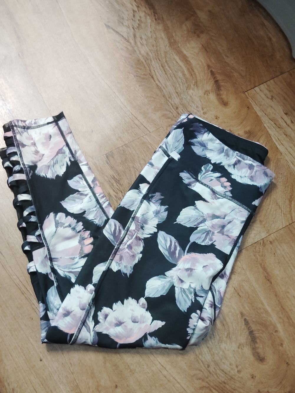 Ideology Kids Floral Black Leggings with Pale Pink and Mint Flowers